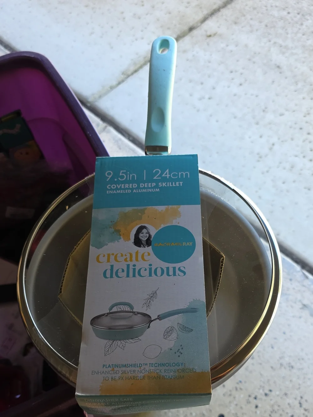 Rachael Ray Covered Deep Skillet with Aqua Handle
